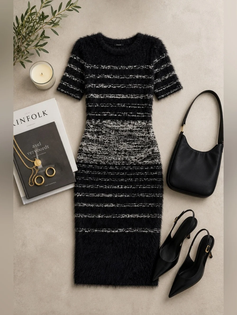 ANTHROPOLOGIE x YOANA BARASCHI Black Gray Eyelash Knit Sheath Dress Whimsigoth